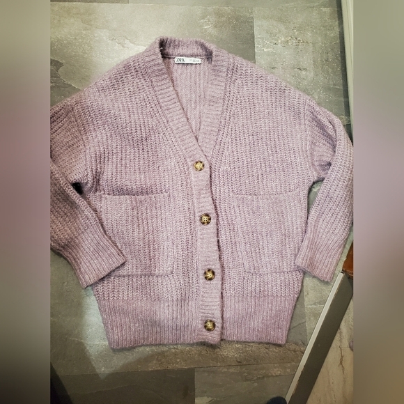 Zara Sweaters - Zara Chunky Heathered Lavender Knit Sweater Cardigan. Oversized S. Alpaga. Wool.
